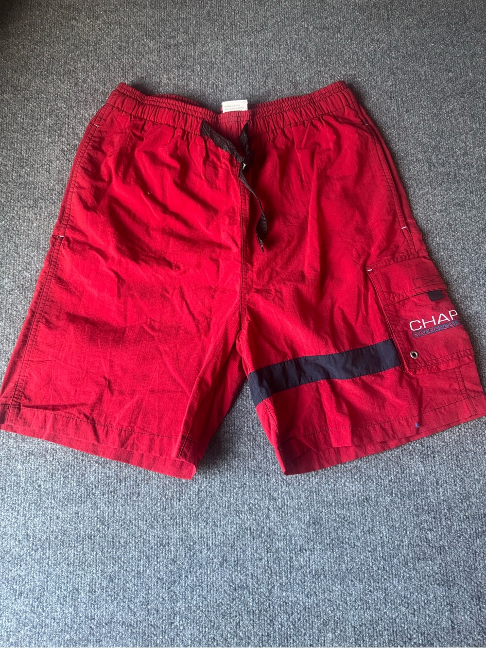 Vtg Chaps Ralph Lauren Red & Blue Lined Swim Trunks Shorts Mens Large (38) 90's